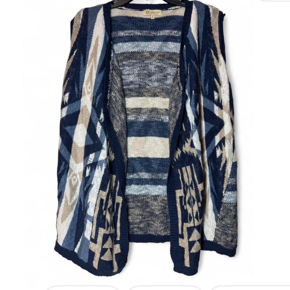 Democracy‎ Women Medium Geometric Print Sleeveless Cardigan Sweater Vest Boho